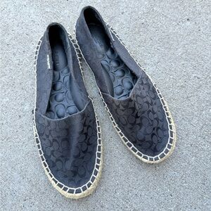 Coach June Signature Logo Espadrille Flats in black woven size 7B